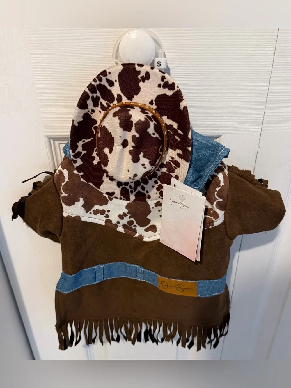 Jessica Simpson Dog Brown Vest Cowprint Cowboy Hat Size Small NWT